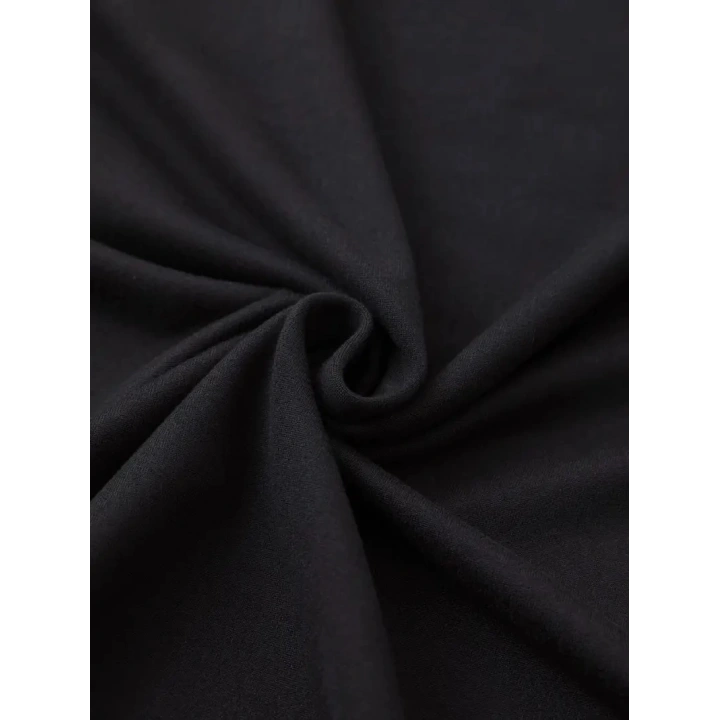 20/1 Penye Compack Baskılı Oversize Bisiklet Yaka Kısa Kol Yazlık T-shirt - Siyah