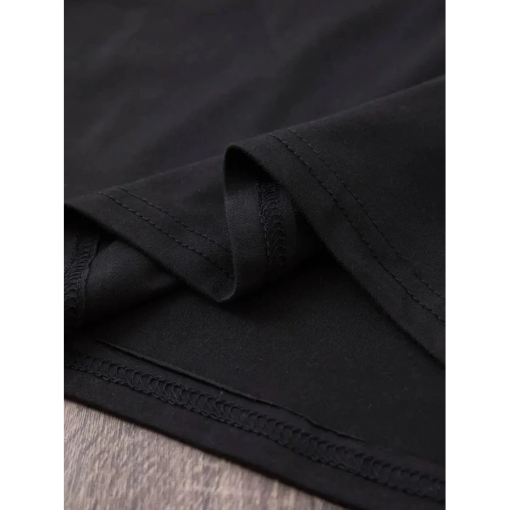 20/1 Penye Compack Baskılı Oversize Bisiklet Yaka Kısa Kol Yazlık T-shirt - Siyah