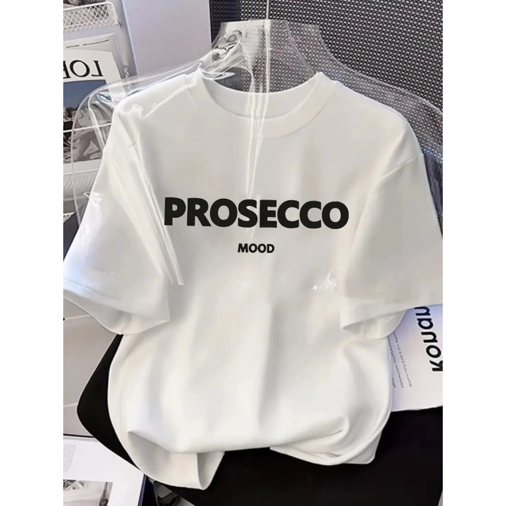 20/1 Penye Compack Baskılı Oversize Kısa Kol Bisiklet Yaka T-shirt - Beyaz