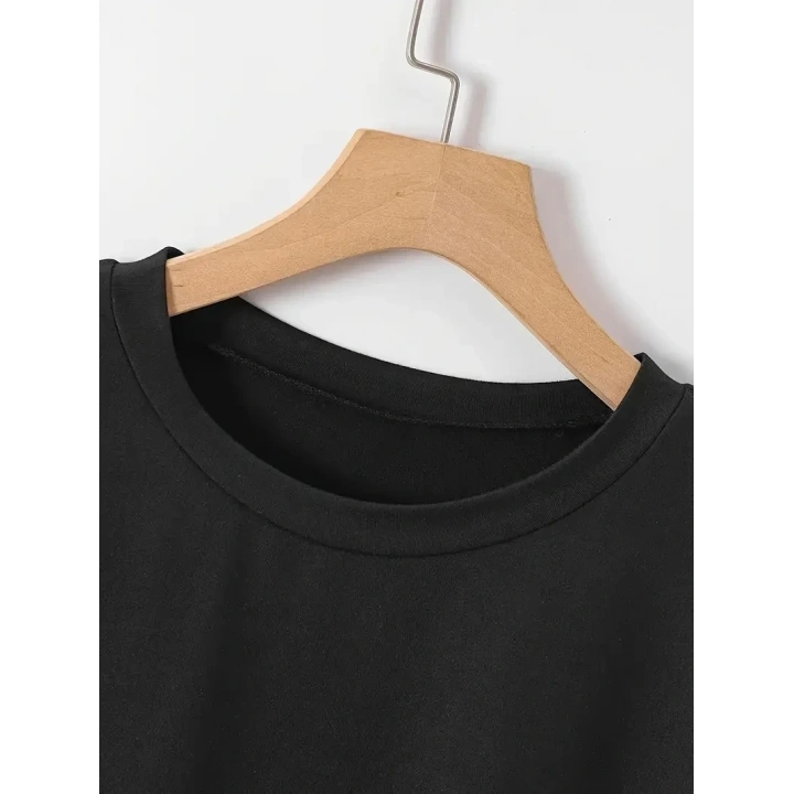20/1 Penye Compack New York Baskılı Oversize Kısa Kol Bisiklet Yaka T-shirt - Siyah