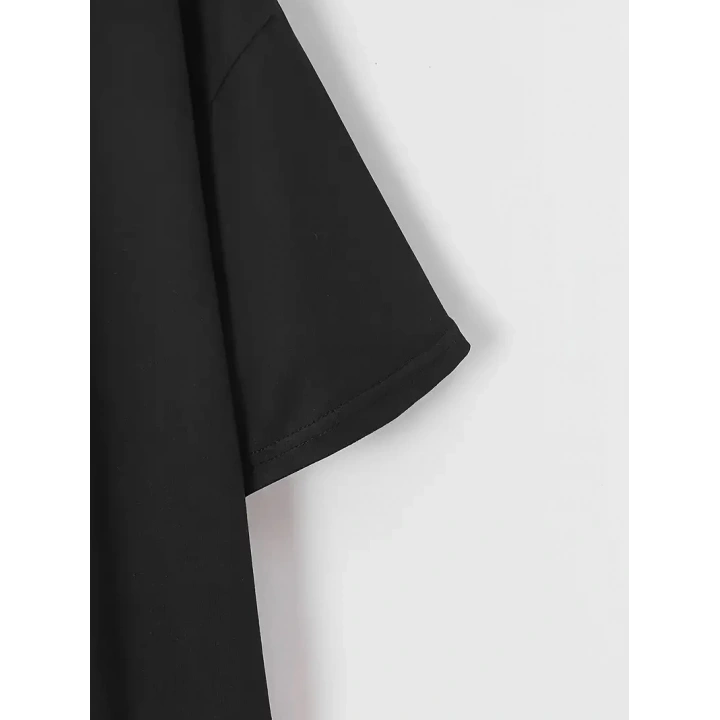 20/1 Penye Compack New York Baskılı Oversize Kısa Kol Bisiklet Yaka T-shirt - Siyah
