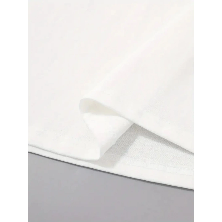 20/1 Penye Compack Palmiye Baskılı Oversize Bisiklet Yaka Kısa Kol T-shirt - Beyaz