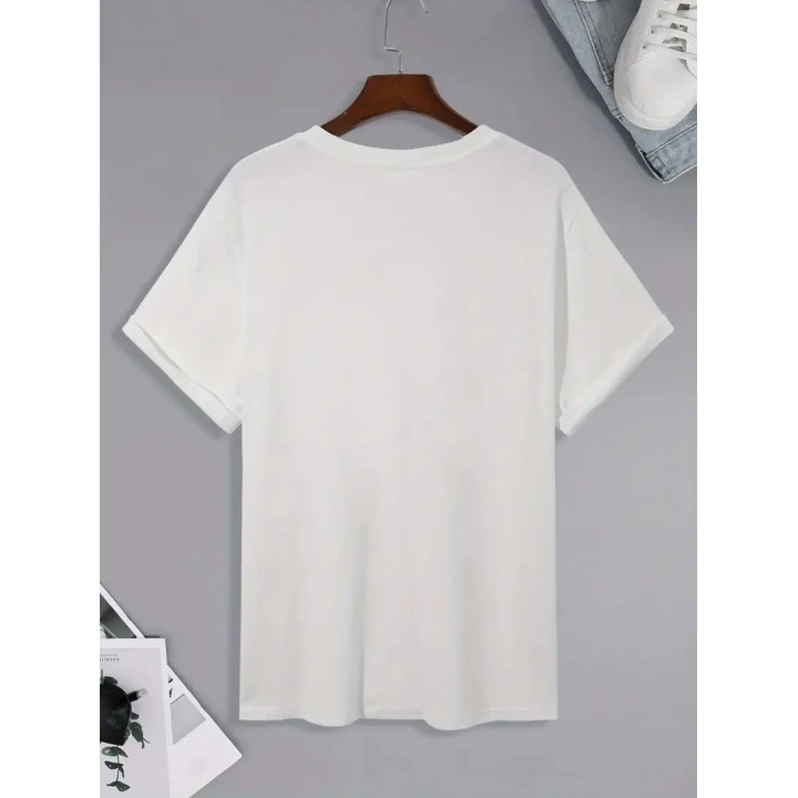 20/1 Penye Compack Palmiye Baskılı Oversize Bisiklet Yaka Kısa Kol T-shirt - Beyaz