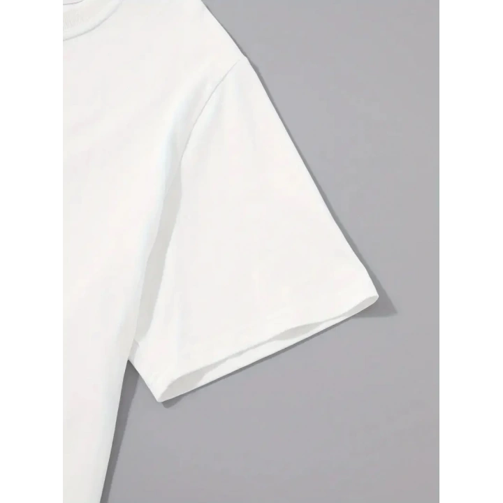 20/1 Penye Compack Palmiye Ön Baskılı Oversize Bisiklet Yaka Kısa Kol Yazlık T-shirt - Beyaz