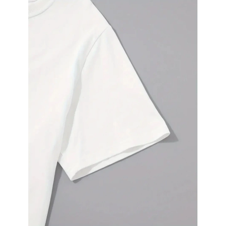 20/1 Penye Compack Uçak Baskılı Oversize Bisiklet Yaka Kısa Kol T-shirt - Beyaz