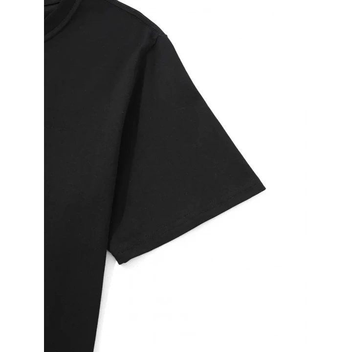 20/1 Penye Compack Uçak Baskılı Oversize Bisiklet Yaka Kısa Kol T-shirt - Siyah