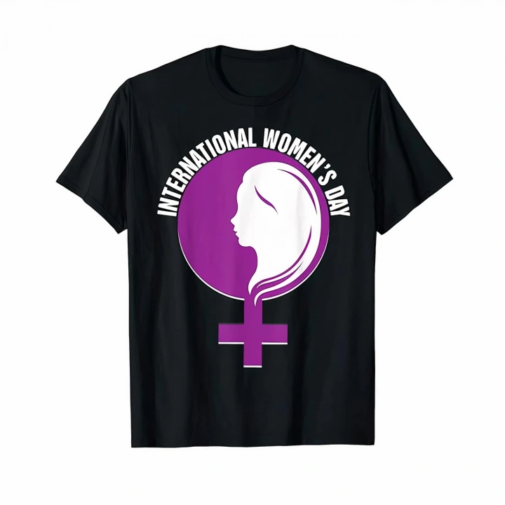 8 Mart Dünya Kadınlar Günü İçin Özel Baskılı T-shirt - Siyah