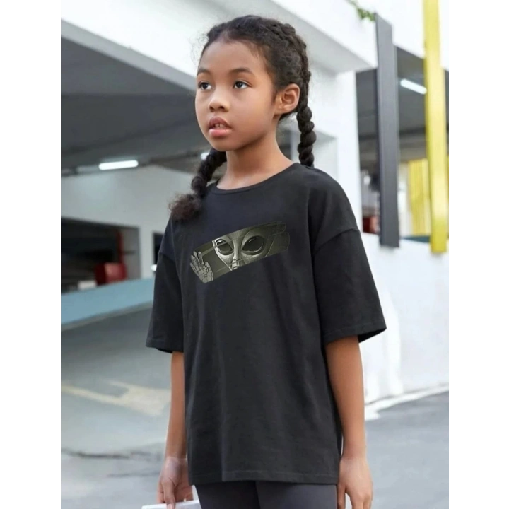 Çocuk Unisex Baskılı T-Shirt - Siyah