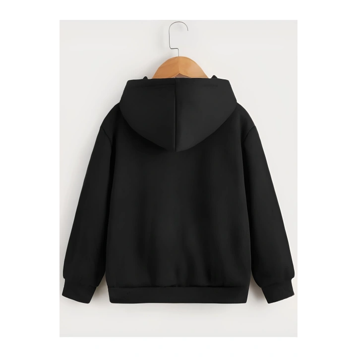 Çocuk Unisex Kapüşonlu Çizgi Kalp Baskılı Sweatshirt - Siyah