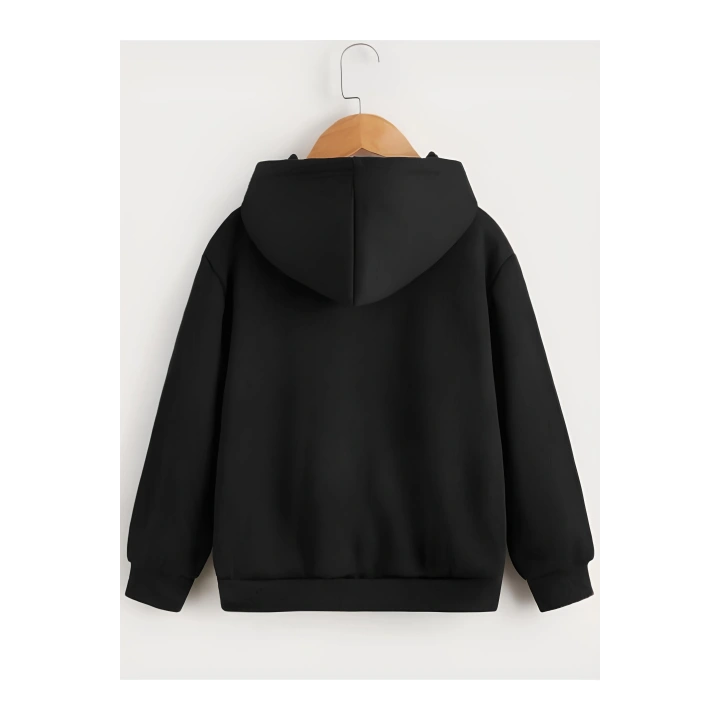 Çocuk Unisex Kapüşonlu Tatlı Kedi Baskılı Sweatshirt - Siyah