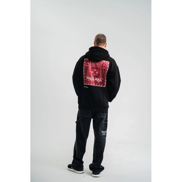 Double Oversize Kapşonlu Dijital Patchli SweatShirt - Siyah