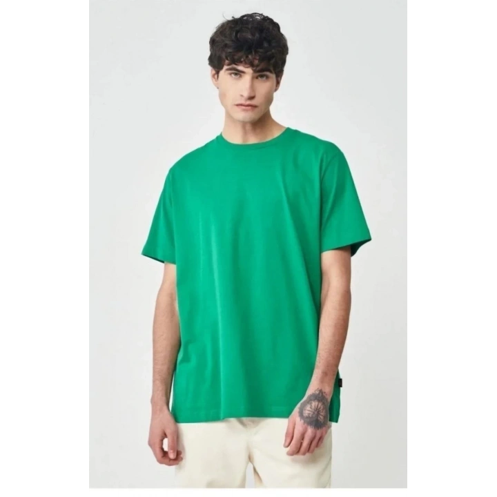 Erkek 24/1 Düz A Kalite Oversize T-shirt - Yeşil