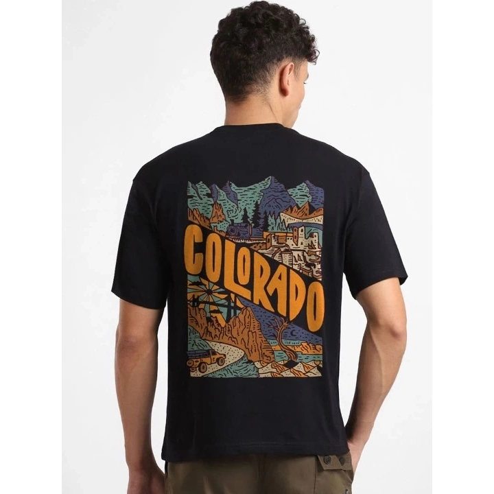 Erkek Baskılı Oversize T-shirt - Siyah