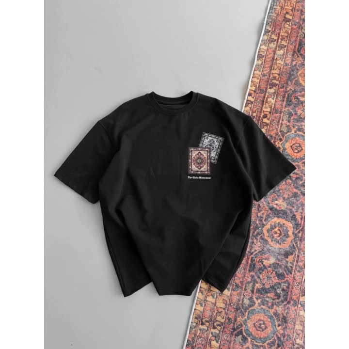 Erkek Baskılı Oversize T-shirt - Siyah
