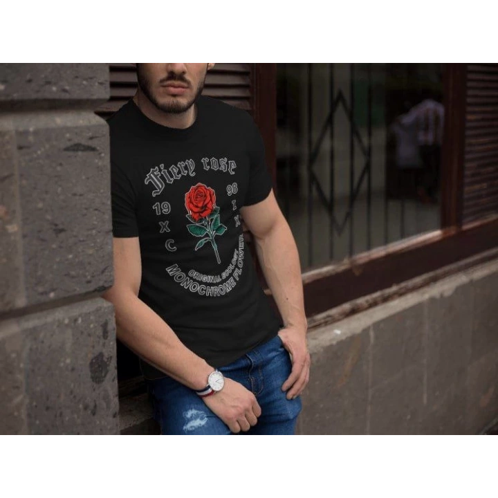 Erkek Bisiklet Yaka Baskılı Oversize T-Shirt - Siyah