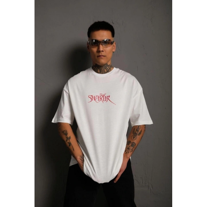 Erkek Sırt Baskılı Oversize T-Shirt - Beyaz