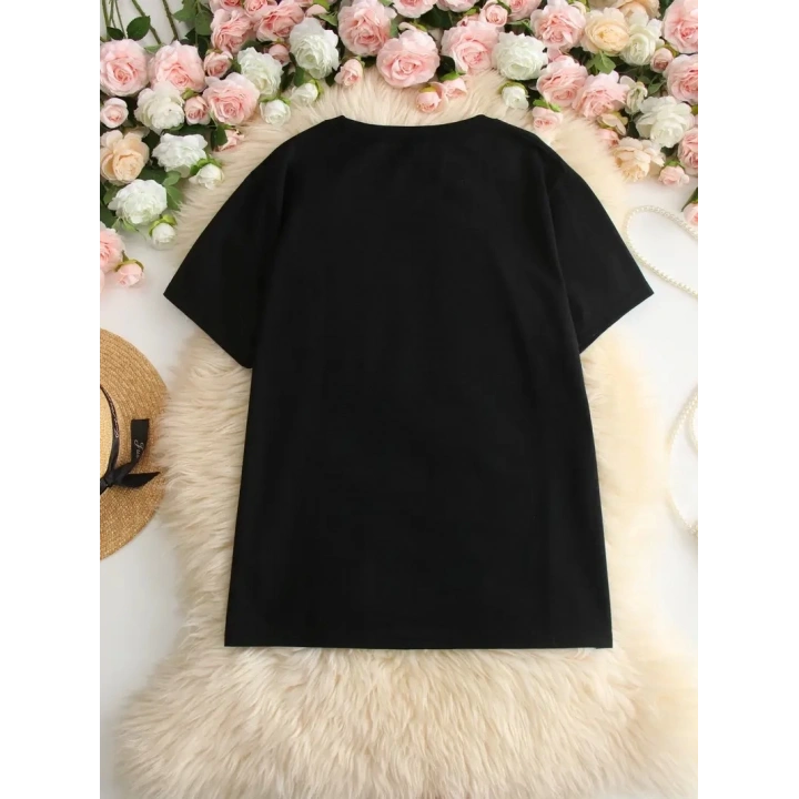 Hi, I dont care. Thanks. (Merhaba, önemli değil. Teşekkürler.) Baskılı Oversize Bisiklet Yaka T-shirt - Siyah