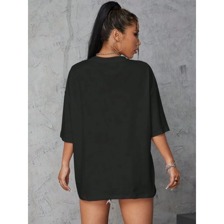 Kadın Baskılı Oversize T-shirt - Siyah
