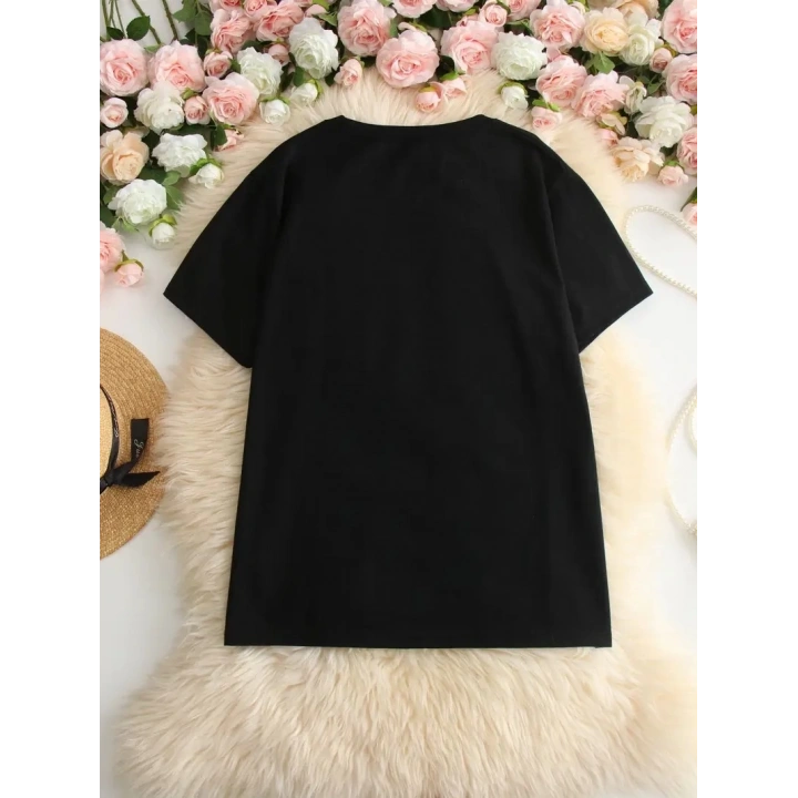 Kadın Beyaz Ive Got Your Back Grafik Tişört - Eğlenceli Çubuk Tasarımlı Oversize Günlük Kısa Kollu Tişört, Polyester Örgü, Yuvarlak Yaka, İlkbahar ve Yaz için Mükemmel, Günlük Giyim Tişört | Eğlenceli Tasarım | Polyester Kumaş- Siyah