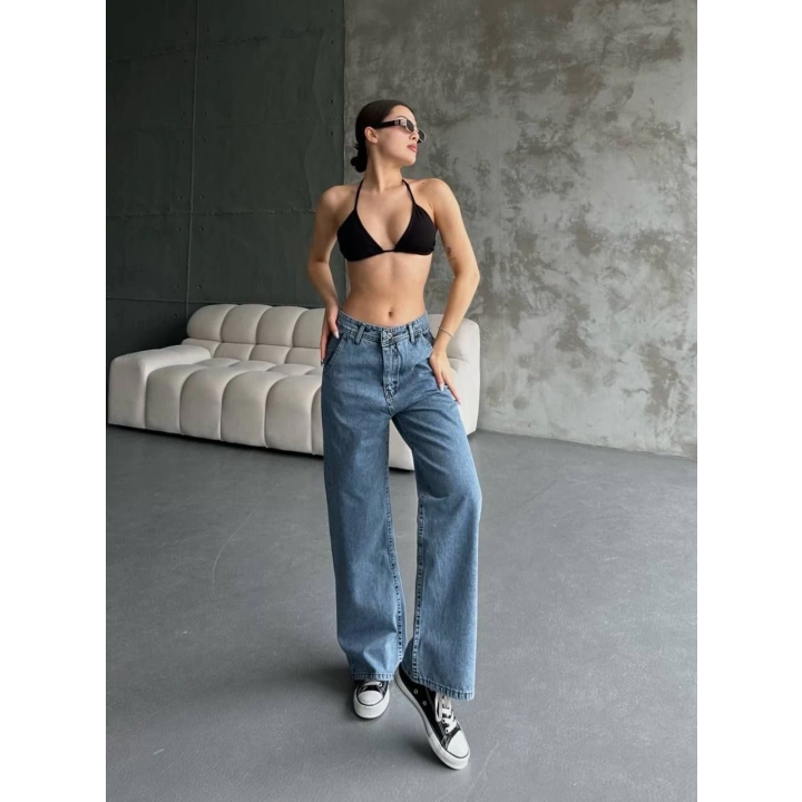 Kadın Palazzo Jeans Pantolon - Mavi