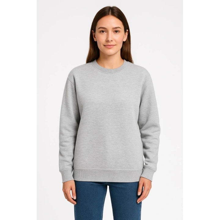 Kadın Üç İplik Düz Bisiklet Yaka SweatShirt - Gri