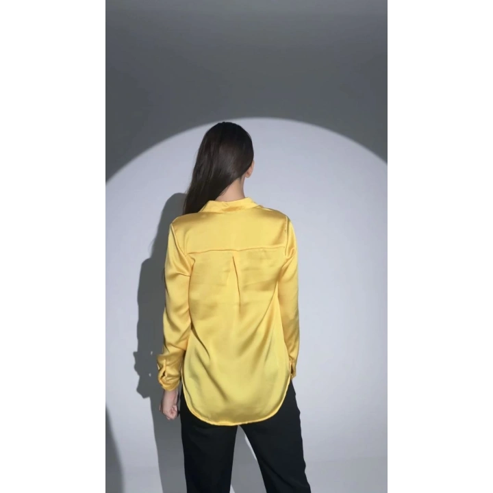 Kadın Uzun Kollu Düğmeli Buluz Gömlek - Sarı