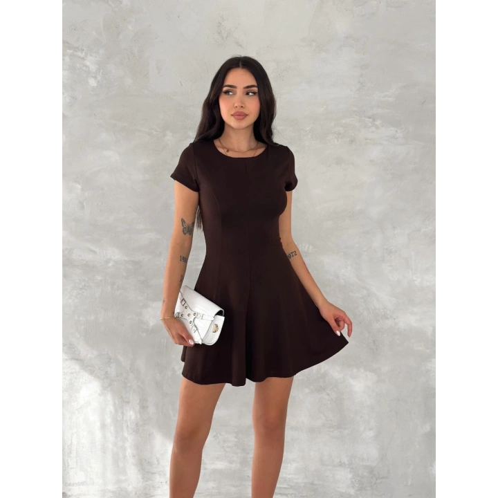 kısa kollu Mini Elbise - Kahverengi