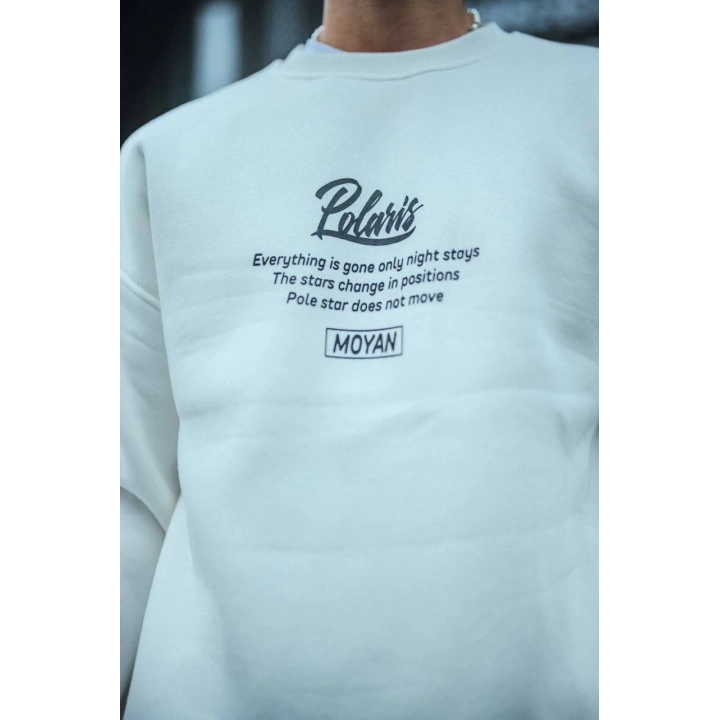 Kışlık Bisiklet Yaka Ön Ve Arka Baskılı SweatShirt - Beyaz