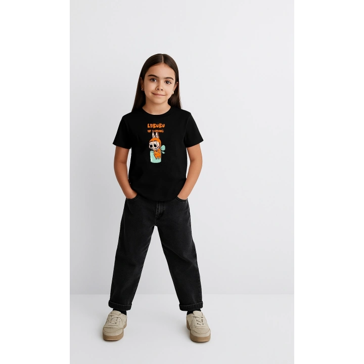 Kız Labubu Çocuk Baskılı T-Shirt - Siyah