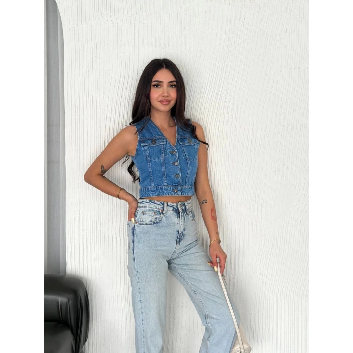 Kot Jeans Kadın Yelek - Mavi