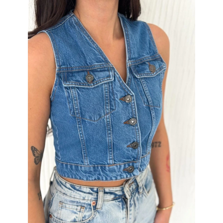 Kot Jeans Kadın Yelek - Mavi