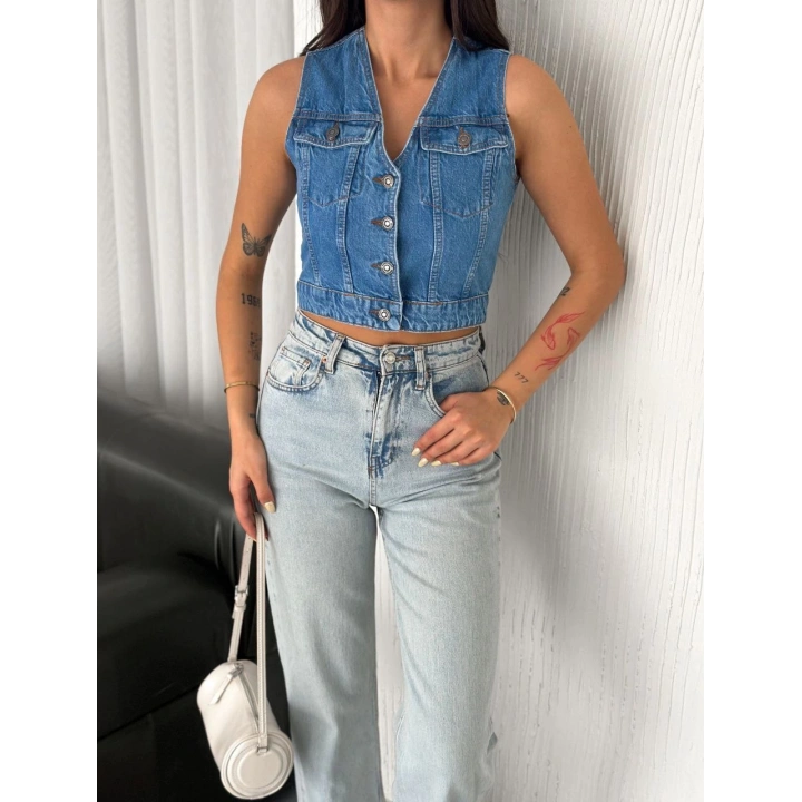 Kot Jeans Kadın Yelek - Mavi