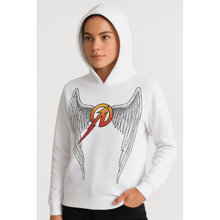 Metallica İki İplik Kapüşonlu Ön ve Arka Baskılı hoodie - Beyaz