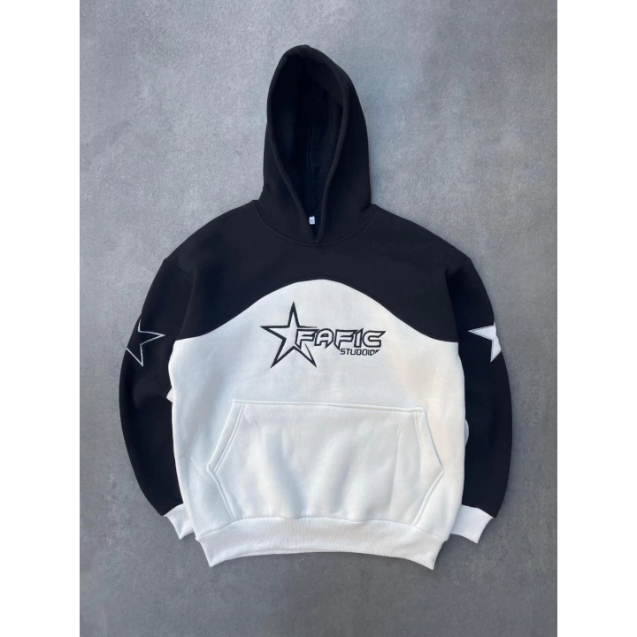 Parçalı Nakış İşlemelı Kapüşonlu SweatShirt - Siyah
