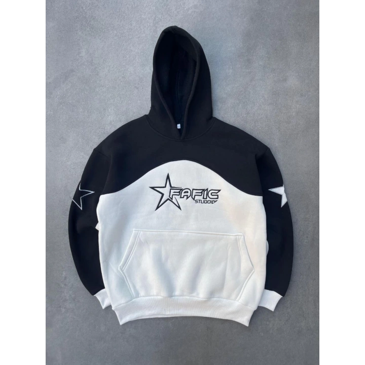 Parçalı Nakış İşlemelı Kapüşonlu SweatShirt - Siyah
