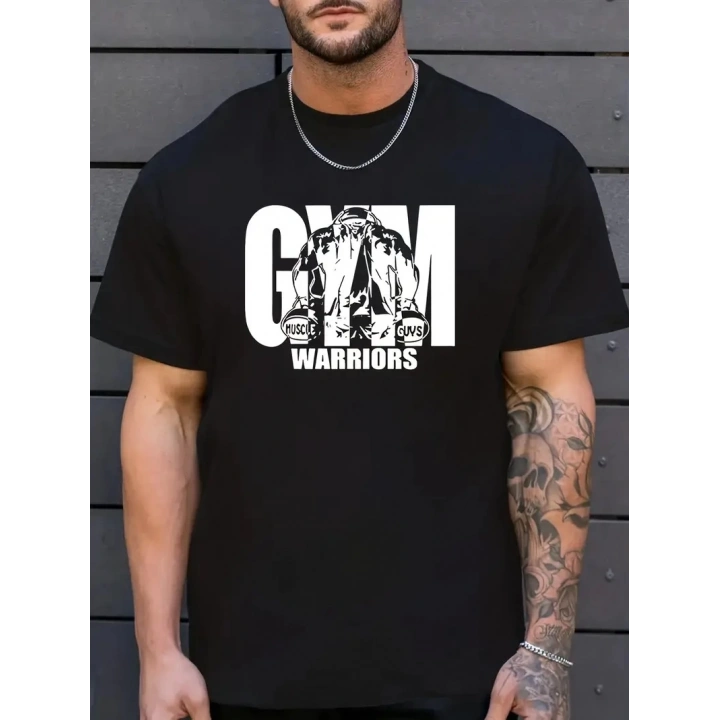 Sporda Günlük Hayata Giyilebilir GYM Baskılı Oversize Bisiklet Yaka Erkek T-shirt - Siyah