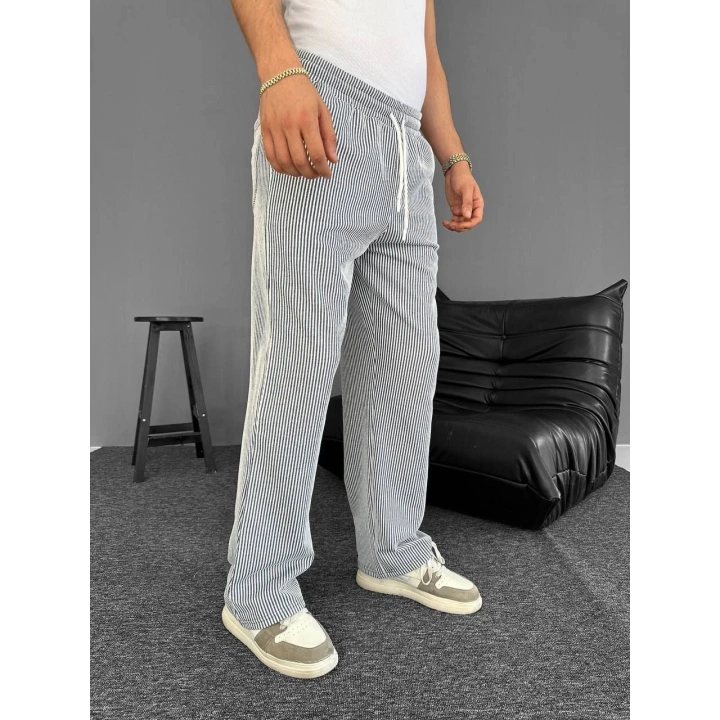 Su Yolu Çizgili Cepli Pantalon Yazlık - Gri
