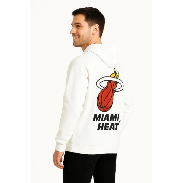 Üç İplik Kapüşonlu Ön ve Arka Baskılı SweatShirt hoodie - Beyaz