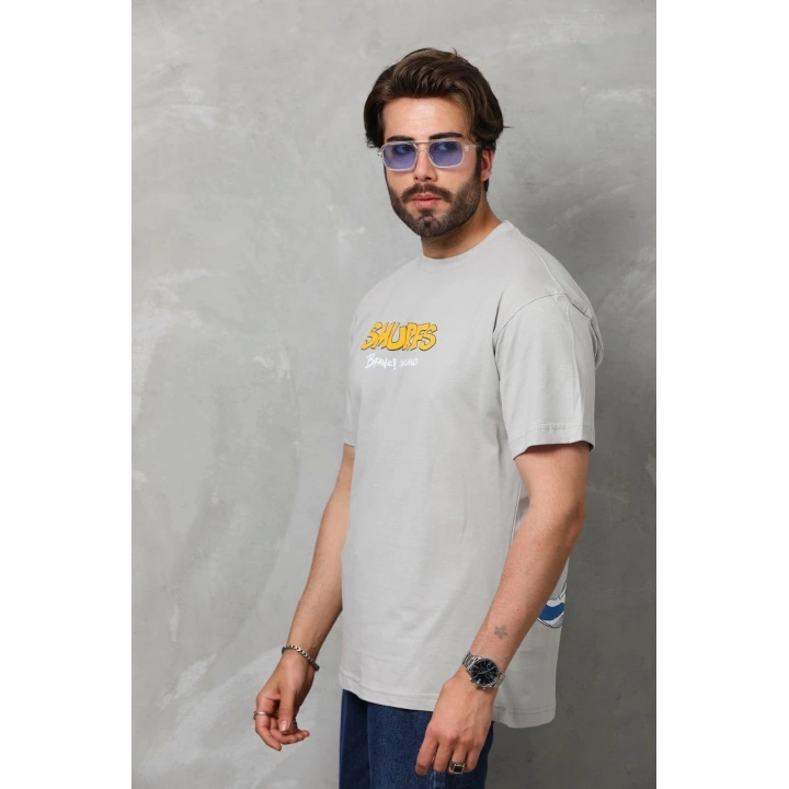 Unisex Basic Bisiklet Yaka Oversize T-Shirt - Gri