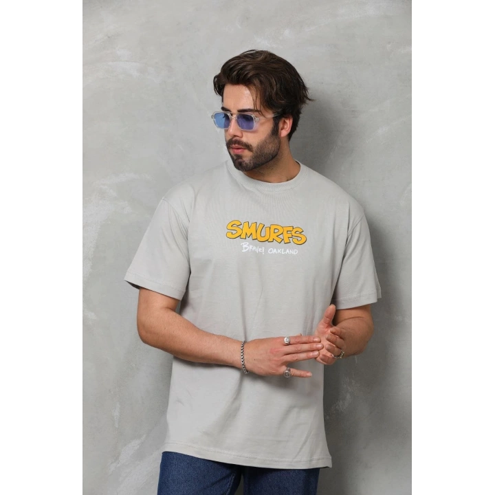 Unisex Basic Bisiklet Yaka Oversize T-Shirt - Gri