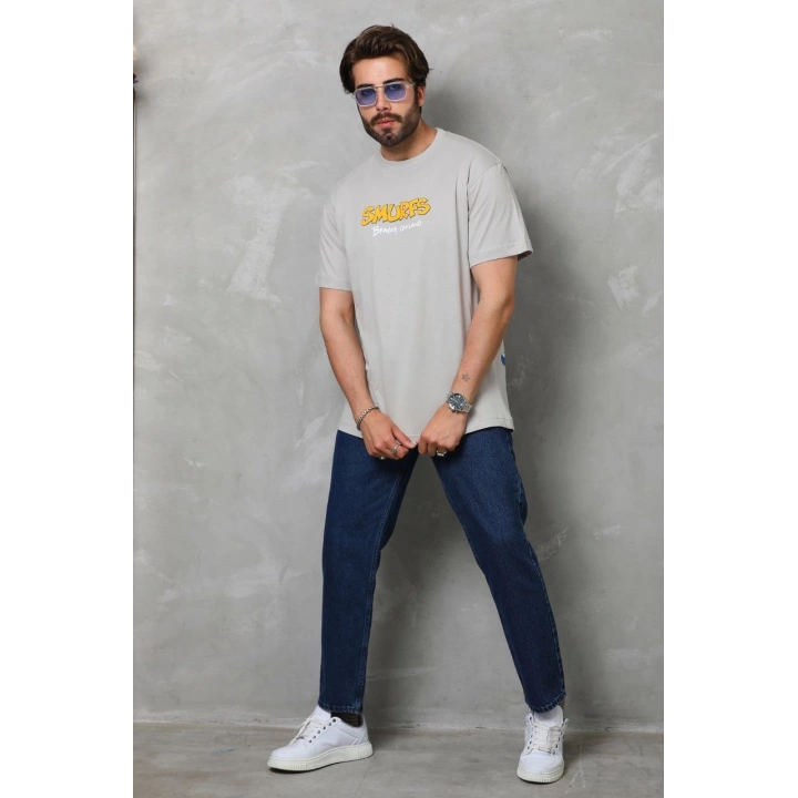 Unisex Basic Bisiklet Yaka Oversize T-Shirt - Gri