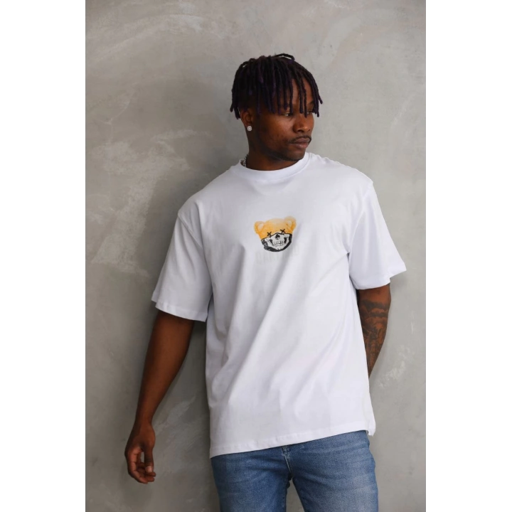 Unisex Baskılı Oversize T-Shirt - Beyaz