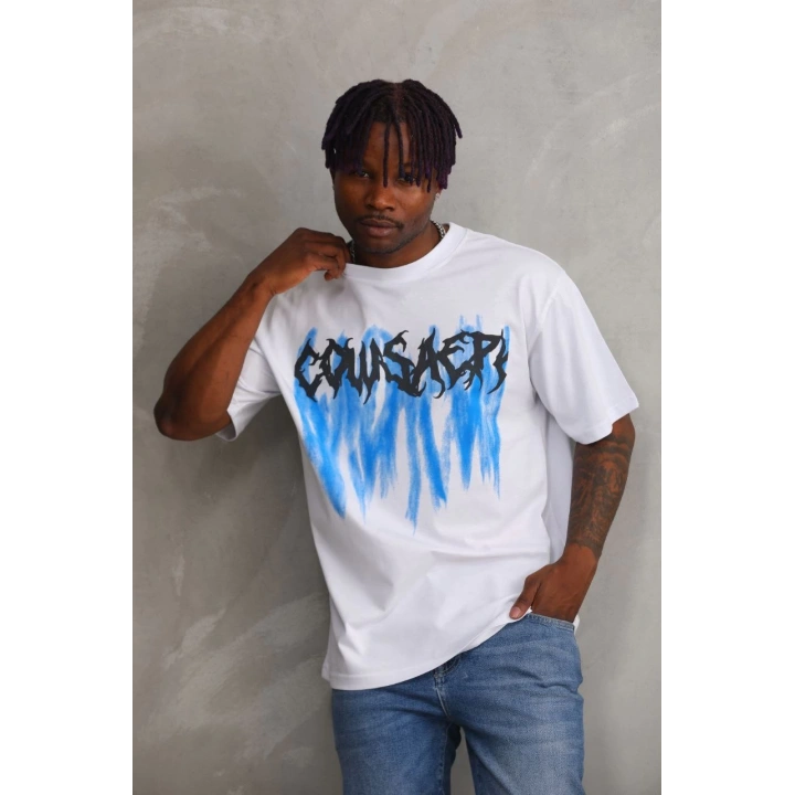 Unisex Baskılı Oversize T-Shirt - Beyaz