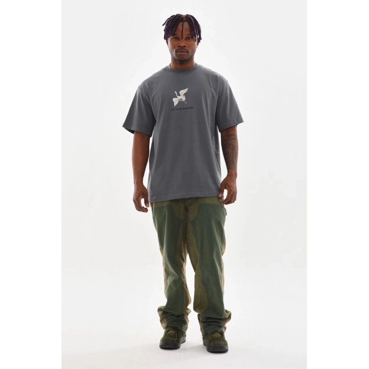 Unisex Baskılı Oversize T-Shirt - Füme
