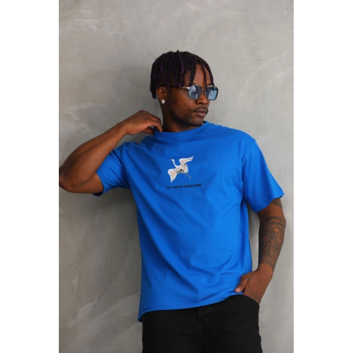 Unisex Baskılı Oversize T-Shirt - Mavi