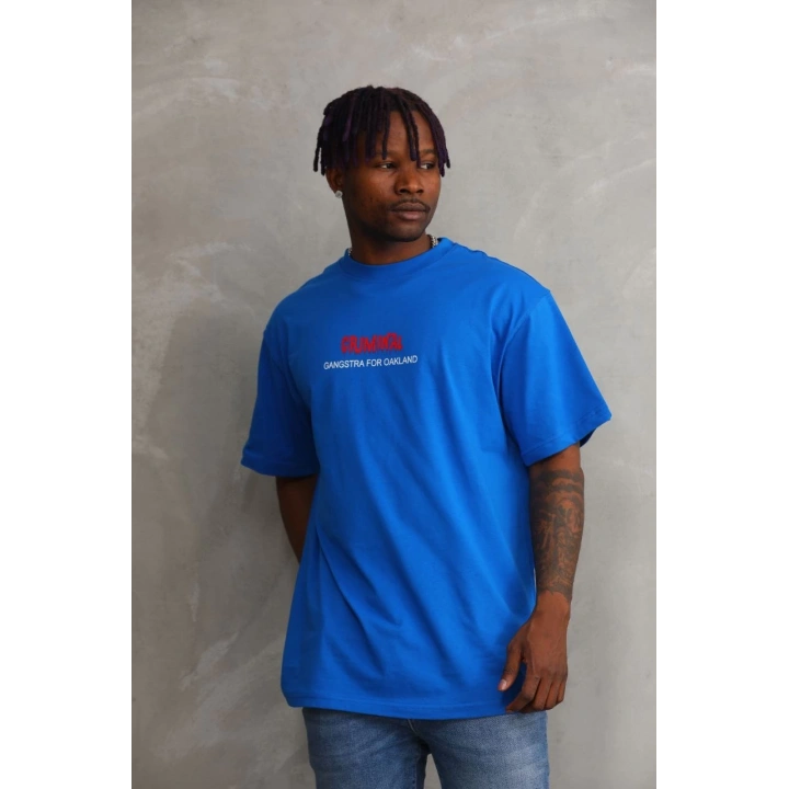 Unisex Baskılı Oversize T-Shirt - Mavi