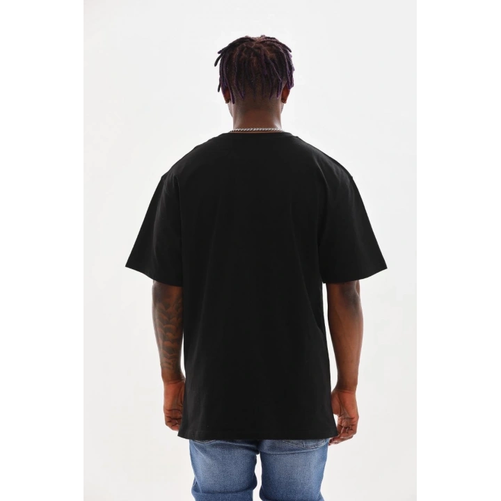 Unisex Baskılı Oversize T-Shirt - Siyah