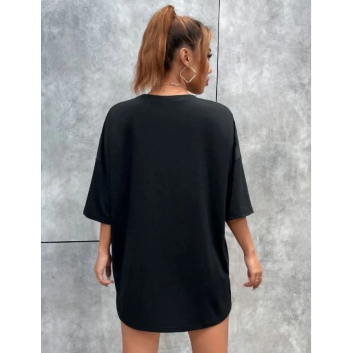 Unisex Baskılı Oversize T-Shirt - Siyah