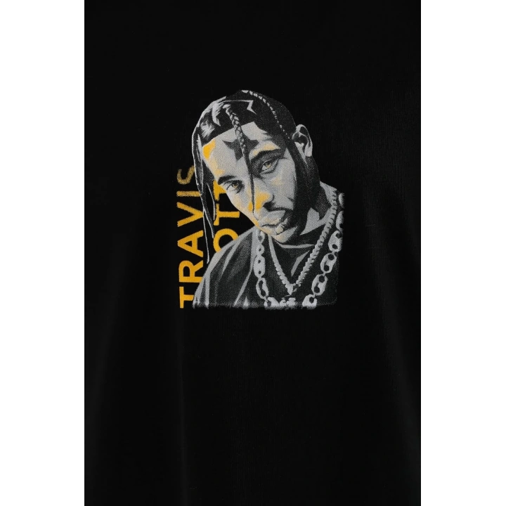 Unisex Baskılı Oversize T-Shirt - Siyah