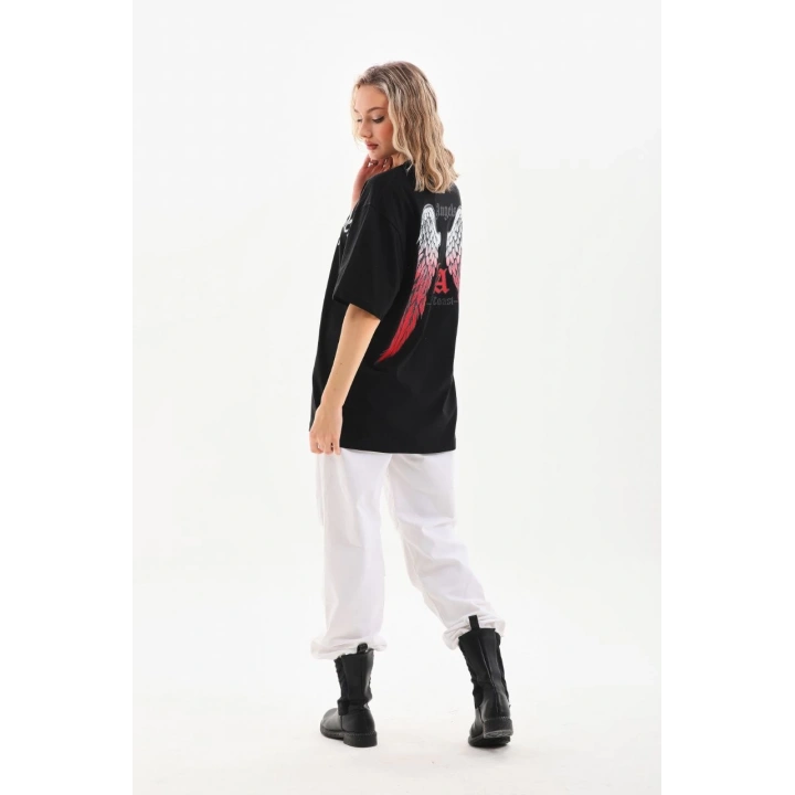 Unisex Baskılı Oversize T-Shirt - Siyah